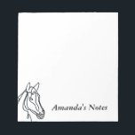 Personalized writing notepads for horse lover<br><div class="desc">Personalized writing notepads for horse lover. Custom writing note pads with line art drawing of animal head. Personalized memo pad design for home or office. School / office supplies for horse owner,  breeder,  rider etc. Customizable color.</div>