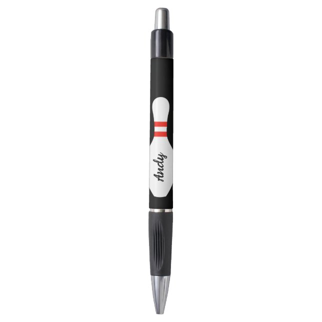 Personalized writing pens with bowling pin logo (Front Vertical)