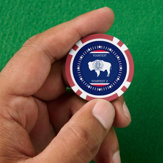 Personalized Wyoming State Flag on a Poker Chips (Hand)