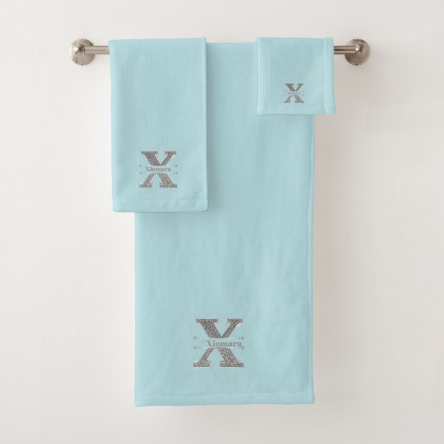 Personalized X Initial Silver Monogram Your Name B Bath Towel Set (Insitu)