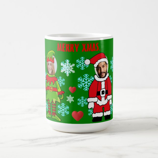 Personalized Xmas. face cut out Santa and Elf  Coffee Mug (Center)