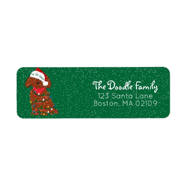 Personalized Xmas Lights Red Goldendoodle Address Label (Front)