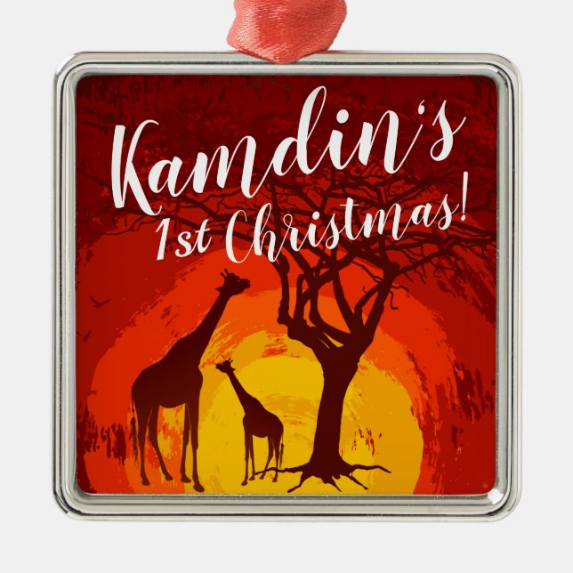 Personalized XMAS Ornament African Safari Giraffe (Front)