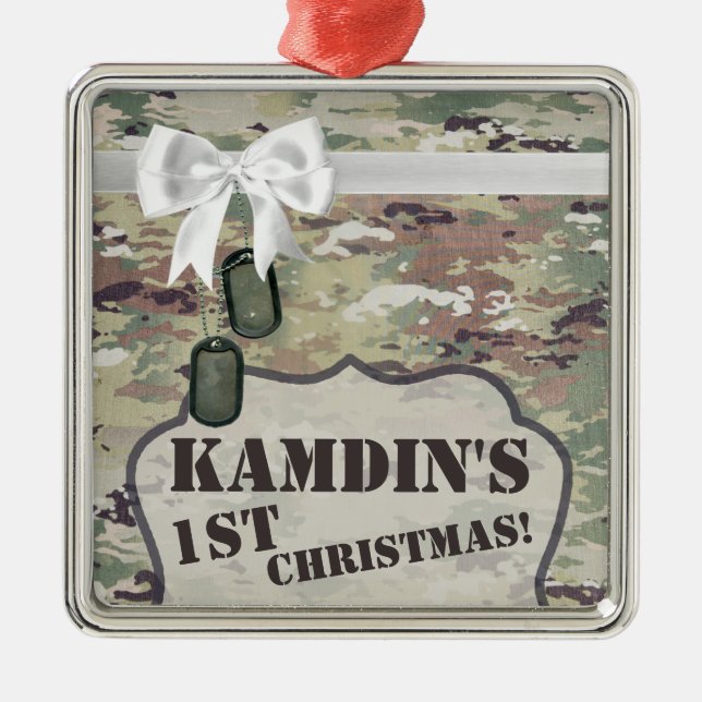 Personalized XMAS Ornament Army OCP Camo Uniform (Front)