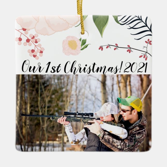 Personalized XMAS Ornament Baby Pink Cosmos on Whi (Front)