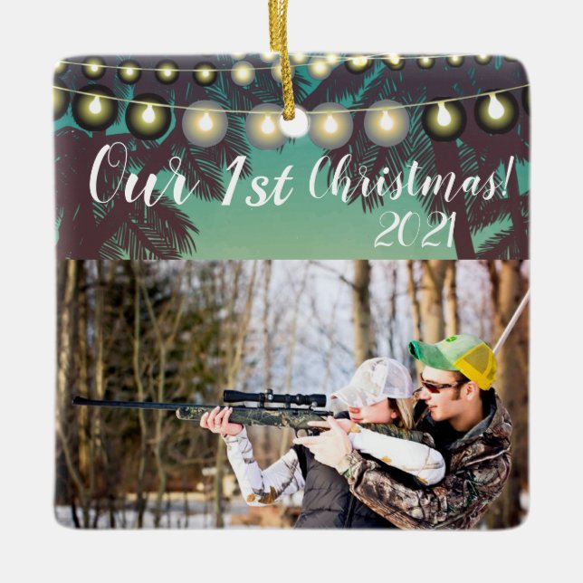 Personalized XMAS Ornament Beach Sunset Palm Tree (Front)