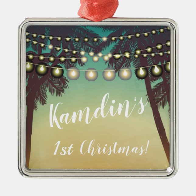 Personalized XMAS Ornament Beach Sunset Palm Trees (Front)