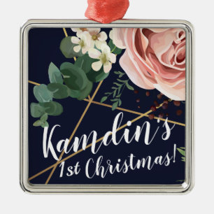 Personalized XMAS Ornament Geometric Garden Navy