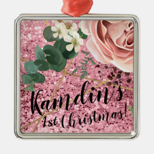 Personalized XMAS Ornament Geometric Garden Rose