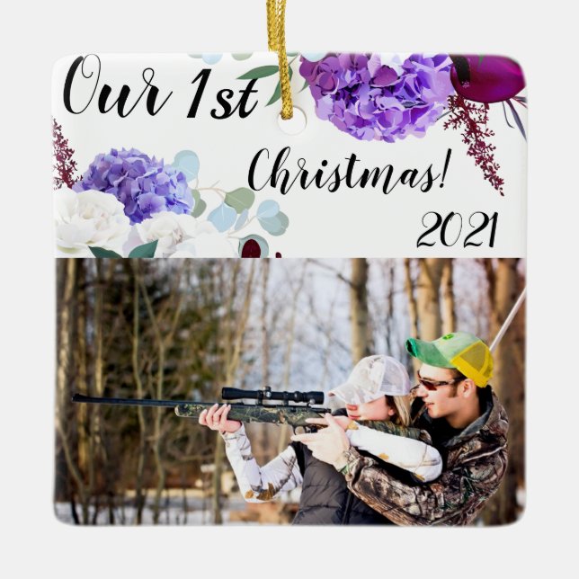 Personalized XMAS Ornament Lavender Hibiscus on Wh (Front)