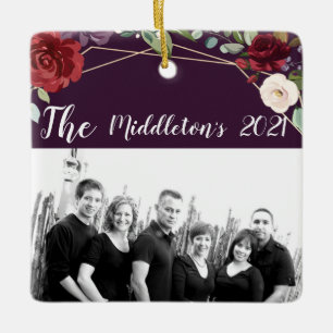 Personalized XMAS Ornament Plum Purple Roses Gold