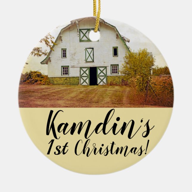 Personalized XMAS Ornament Sunset Barn Country Rus (Front)