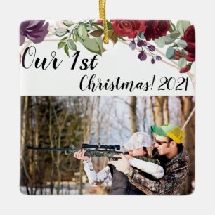 Personalized XMAS Ornament White Roses Gold Geomet