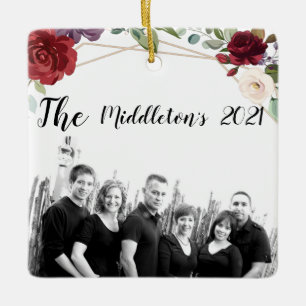 Personalized XMAS Ornament White Roses Gold Geomet