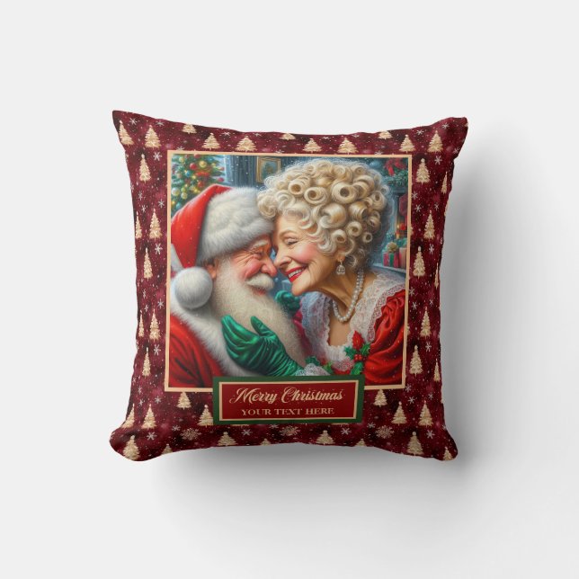 Personalized Xmas Pillow Vintage Mr. Mrs. Claus (Front)