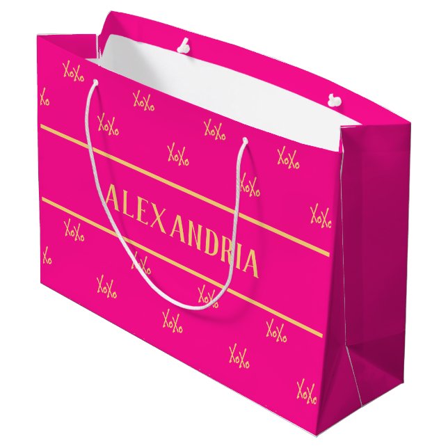 Personalized XOXO Hot Pink Valentine’s Day Large Gift Bag (Back Angled)