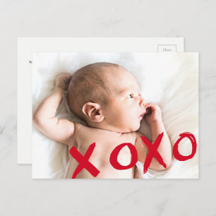 Personalized XOXO Valentine's Baby photo Announcement Postcard