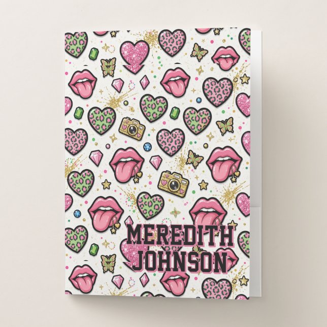 Personalized Y2K Leopard Print Pocket Folder (Front)