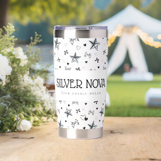 Personalized Y2K Metallic Star Black Ribbon Heart Insulated Tumbler