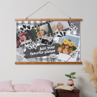 Personalized Y2K Retro Film Photo in Black & White Hanging Tapestry