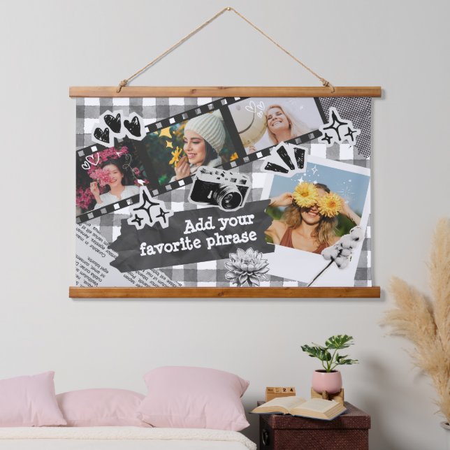 Personalized Y2K Retro Film Photo in Black & White Hanging Tapestry (Bedroom)