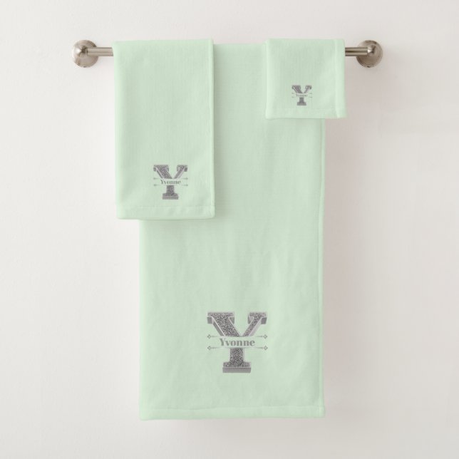 Personalized Y Initial Silver Monogram Your Name B Bath Towel Set (Insitu)