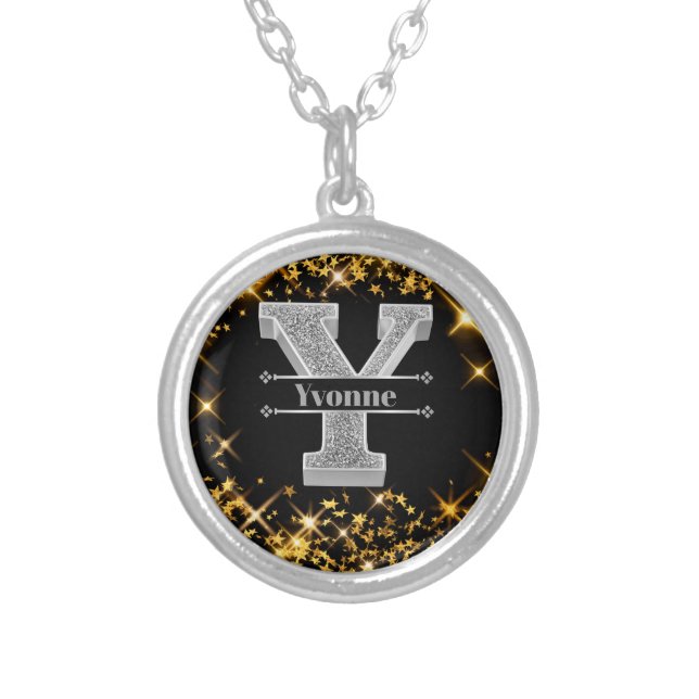 Personalized Y Initial Silver Monogram Your Name Plated Necklace (Front)