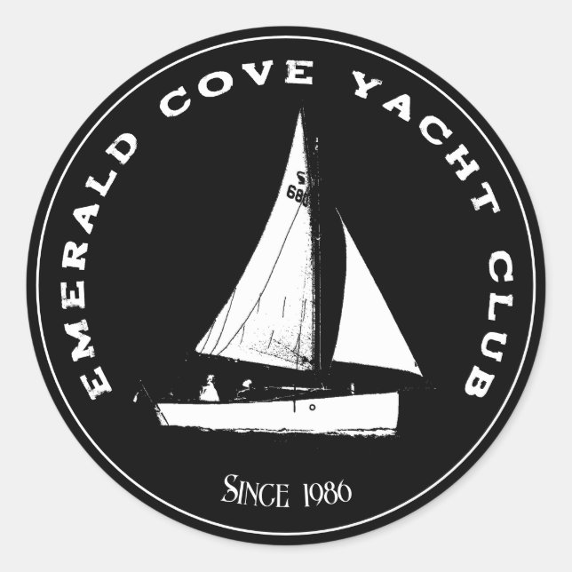 Personalized yacht club. Custom sail sailing boat Classic Round Sticker (Front)