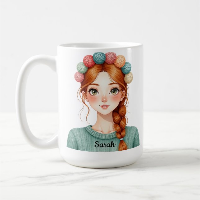 Personalized Yarn and Knitting Girl Mug (Left)