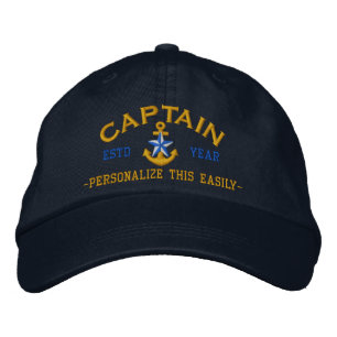 Personalized YEAR and Names Captain Star Anchor Embroidered Baseball Cap
