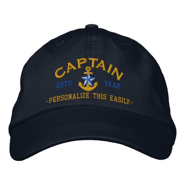 Personalized YEAR and Names Captain Star Anchor Embroidered Baseball Cap