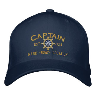 Personalized YEAR and Names Captain Wheel Embroidered Baseball Cap