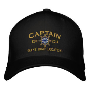 Personalized YEAR and Names Captain Wheel Embroidered Baseball Cap