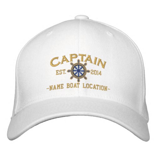 Personalized YEAR and Names Captain Wheel Embroidered Baseball Cap