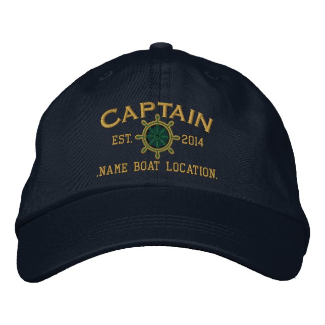 Personalized YEAR and Names Captain Wheel Embroidered Baseball Hat (Front)