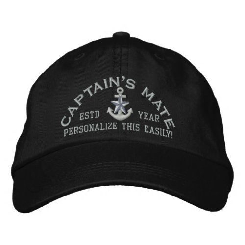 Personalized YEAR and Names Captains Mate Silver Embroidered Baseball Cap