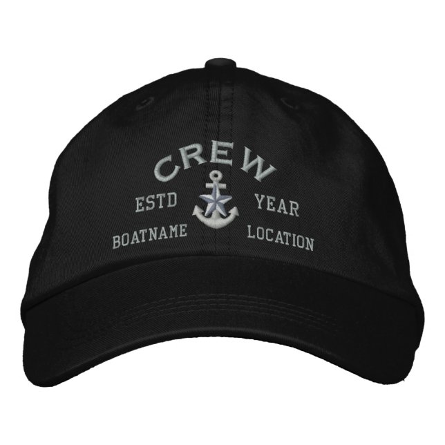 Personalized YEAR and Names Crew Silver Star Embroidered Baseball Cap (Front)