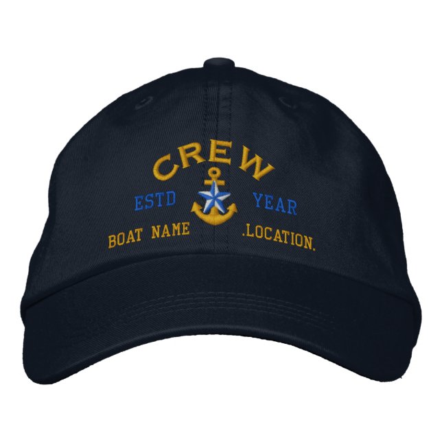 Personalized YEAR and Names Crew Star Anchor Embroidered Baseball Hat (Front)