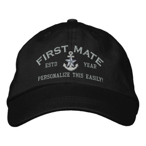 Personalized YEAR and Names First Mate Silver Star Embroidered Baseball Cap