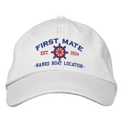 Personalized YEAR and Names First Mate Wheel Embroidered Baseball Cap