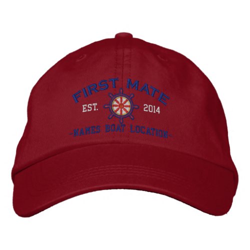 Personalized YEAR and Names First Mate Wheel Embroidered Baseball Hat
