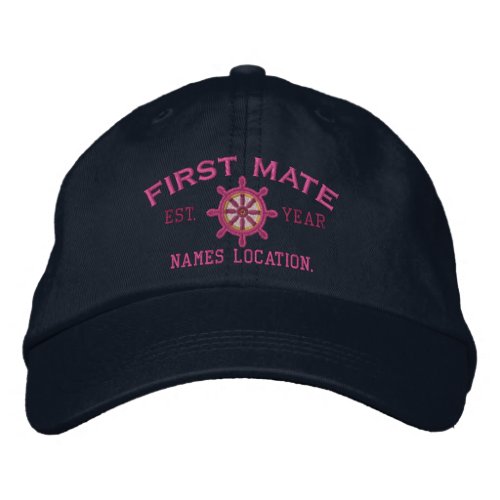 Personalized YEAR and Names First Mate Wheel Embroidered Baseball Hat