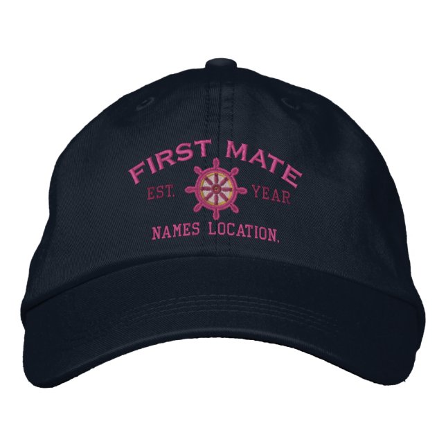 Personalized YEAR and Names First Mate Wheel Embroidered Baseball Hat (Front)