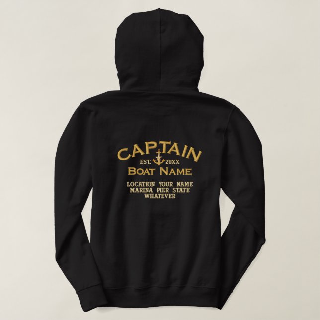 Personalized YEAR and Names Sea Captain Anchor Embroidered Hoodie (Design Back)