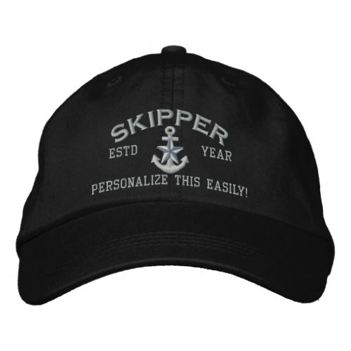 Personalized YEAR and Names Skipper Silver Star Embroidered Baseball Cap