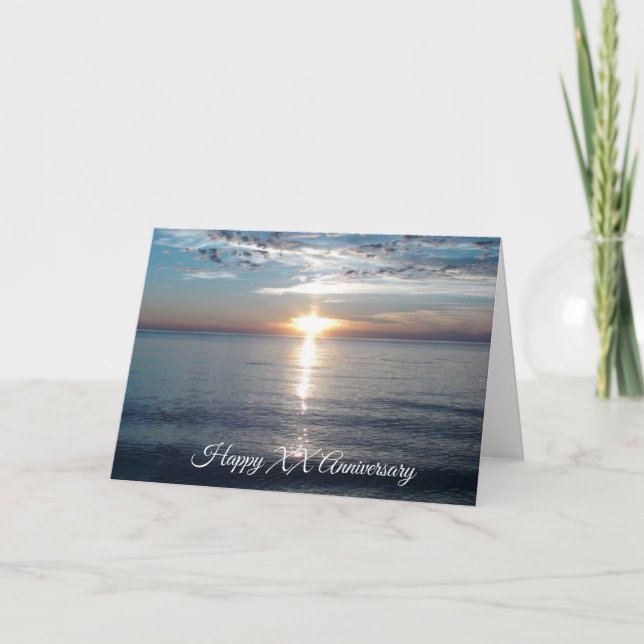 Personalized Year Anniversary Ocean Sunset Beach Card (Front)