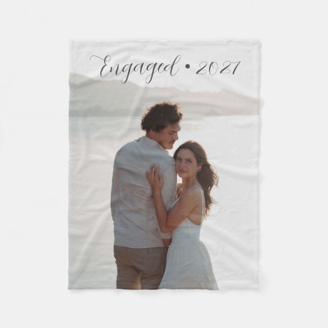 Personalized Year Engaged Couple Full Photo Gift Fleece Blanket (Front)