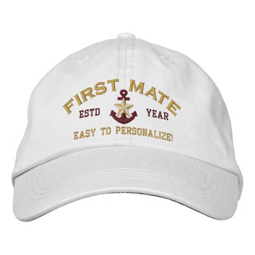 Personalized YEAR Name First Mate Gold Star Anchor Embroidered Baseball Hat