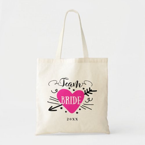 Personalized Year Name Pink Heart Chic Bridesmaid Tote Bag