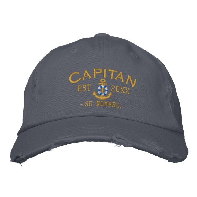 Personalized YEAR Name Spanish Captain Lifesaver Embroidered Baseball Cap (Front)